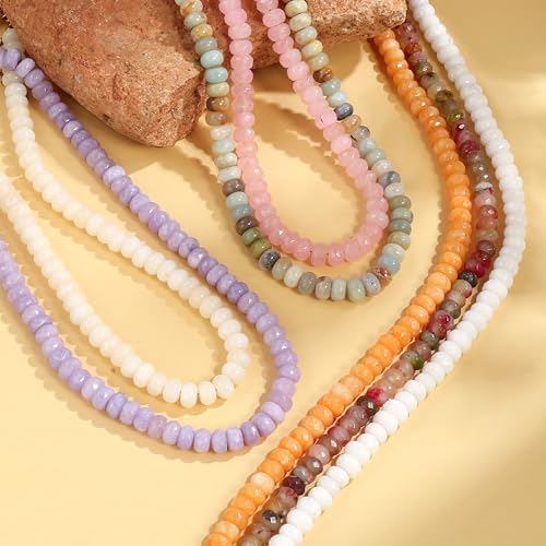 Gemstone Beaded Necklace for Women Colorful Natural Stone Freshwater Pearl Surfer Beach Rainbow Necklace Jewelry Gift - color: Orange