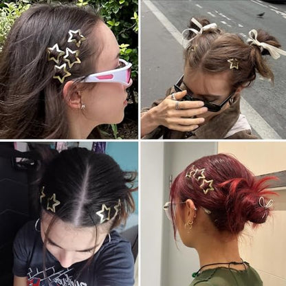 Star Hair Clips 2000s Y2K Gold Star Hair Accessories Snap Hair Barrettes Non Slip Metal Hair Clips for Girls Women -15 PCS 1.18" - color: 15 P -1.18"-gold