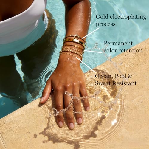6Pcs Gold Bangle Bracelets for Women 14K Gold Plated Non Tarnish Waterproof Fashion Trendy Stackable Chunky and Thin Bracelet Sets for Women - color: Gold