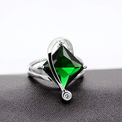 Uloveido Charm Created Topaz Big Square Crystal Necklace Matching Stud Earrings Rings Jewelry Set T295 - color: Green
