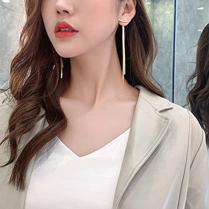 Gold Long Dangle Drop Earrings for Woman,Punk Sleek Metal Chain Tassel Earrings 70s/80s Disco Outfits Accessories Jewelry - color: 3:Gold