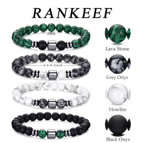 Mens Beaded Bracelets Set 8MM Tiger Eye Lava Stone Stretch Natural Stone Men's Bead Bracelet Mens Bracelet - color: 4, Black, White, Green, Gray Bracelet