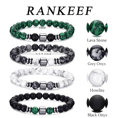 Mens Beaded Bracelets Set 8MM Tiger Eye Lava Stone Stretch Natural Stone Men's Bead Bracelet Mens Bracelet - color: 4, Black, White, Green, Gray Bracelet
