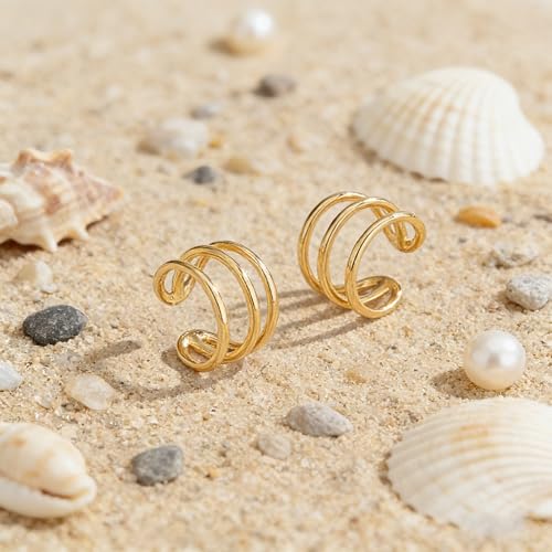 Bemoly Ear Cuff Earrings for Women 14K Gold Plated Cubic Zirconia Dangle Huggie Ear Cuffs Non Piercing | Clip On Cartilage - style: A-Stripe-Pair