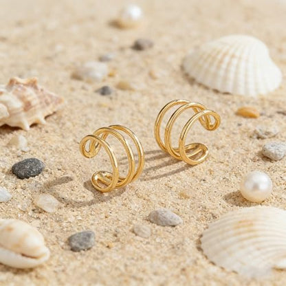Bemoly Ear Cuff Earrings for Women 14K Gold Plated Cubic Zirconia Dangle Huggie Ear Cuffs Non Piercing | Clip On Cartilage - style: A-Stripe-Pair