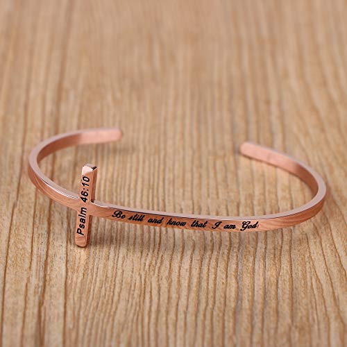 Memgift 𝐂𝐫𝐨𝐬𝐬 𝐁𝐫𝐚𝐜𝐞𝐥𝐞𝐭 Religious Cuff Bangle 𝐁𝐢𝐛𝐥𝐞 𝐕𝐞𝐫𝐬𝐞 Christian Gifts Jewelry for 𝐖𝐨𝐦𝐞𝐧 - style: Be still and know that I am God -Psalm 46:10