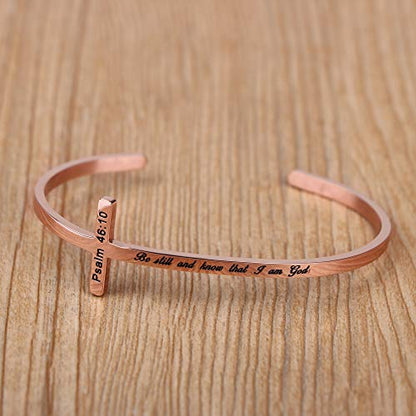 Memgift 𝐂𝐫𝐨𝐬𝐬 𝐁𝐫𝐚𝐜𝐞𝐥𝐞𝐭 Religious Cuff Bangle 𝐁𝐢𝐛𝐥𝐞 𝐕𝐞𝐫𝐬𝐞 Christian Gifts Jewelry for 𝐖𝐨𝐦𝐞𝐧 - style: Be still and know that I am God -Psalm 46:10