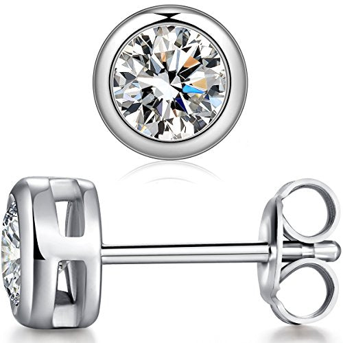 925 Sterling Silver Bezel Stud Earrings for Women Hypoallergenic Cubic Zirconia Stud Earrings for Unisex - style: 3-Bezel Studs-8.5mm