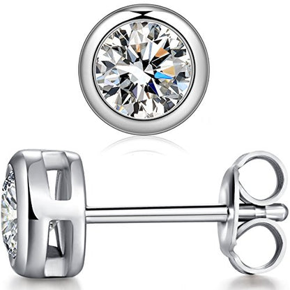 925 Sterling Silver Bezel Stud Earrings for Women Hypoallergenic Cubic Zirconia Stud Earrings for Unisex - style: 3-Bezel Studs-8.5mm