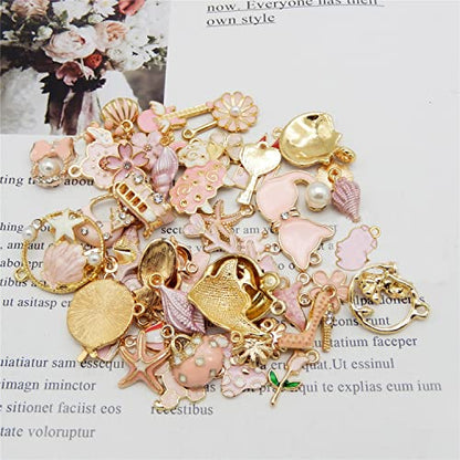 30pcs Mixed Enamel Charms Pendants for Jewelry Making Bulk lot Necklace Earrings Bracelet Craft Findings - color: Pink