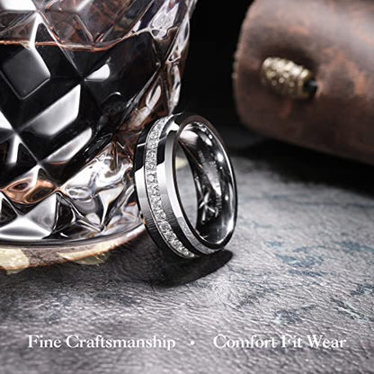 King Will 8mm Tungsten Carbide Rings for Men Cubic Zircon Stones Inlay - color: Silver 8mm
