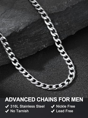 Suplight Cuban Link Chain Necklace for Men Women, Stainless Steel/Black/18K Gold Plated Chain 4mm/6mm/9mm Wide Cuban Chain Necklace, Hip Hop Jewelry 18"-30" - color: a. 6mm width-Steel, size: 18 inches