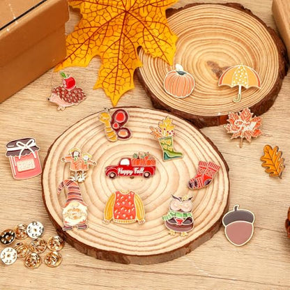 SANNIX 15Pcs Fall Pins, Autumn Enamel Pins Bulk Thanksgiving Lapel Pins Pumpkin Maple Leaf Brooch Pins for Fall Party Favors Clothes Bags Hats Accessories, 15 Styles - style: Fall Pin