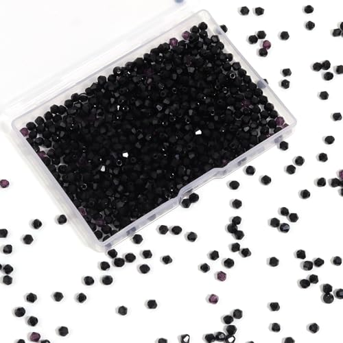 1000Pcs 4mm Faceted Crystal Glass Bicone Beads Loose Bead for DIY Bracelet Necklace Earring Keychain Jewelry Making,Black - color: Black