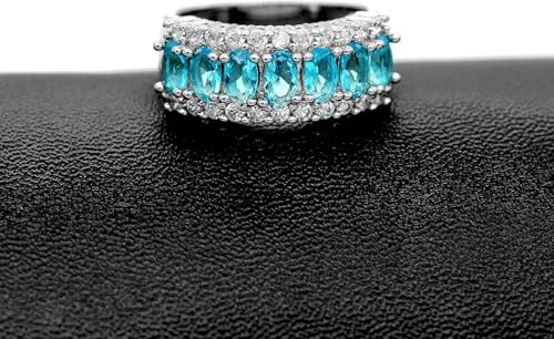 Uloveido Beautiful Women's 7 Stones Wedding Band Oval Cubic Zirconia Engagement Anniversary Rings J501 - color: Platinum-Light Blue