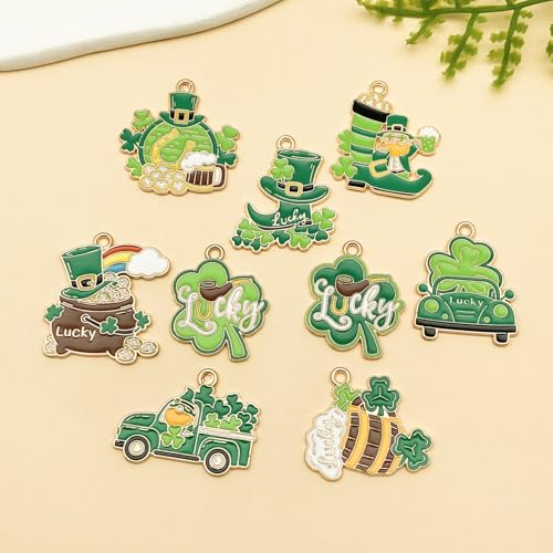 Youdiyla 18pcs Alloy enamel green Irish Saint Patrick Festival set Pendant Jewelry Making DIY Keychain Earrings Pendant Various Design Charms for Jewelry Making Bracelets Necklace (SN1086) - color: SN1086