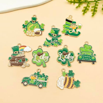 Youdiyla 18pcs Alloy enamel green Irish Saint Patrick Festival set Pendant Jewelry Making DIY Keychain Earrings Pendant Various Design Charms for Jewelry Making Bracelets Necklace (SN1086) - color: SN1086