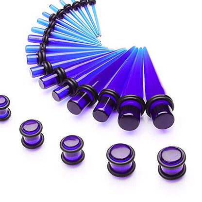 JieyueJewelry 50/54 Pcs Ear Stretching Kit 14G-00G | Acrylic Tapers & Plugs with Silicone Tunnels, Ear Gauges Expander Set Body Piercing Jewelry for Women and Men - color: Clear Blue