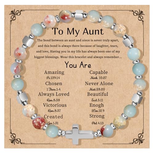Natural Stone Stretch Bracelet for Women - Holy Water Elastic Cross Bracelet | Christmas Christian Baptism Gift, Meaningful Gifts, Unique Gift for Friends Mom Daughter Sister - style: cross-To My Aunt