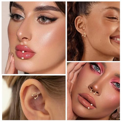 ONESING 20-30 Pcs Septum Rings 16G Septum Jewelry - Surgical Steel Piercings Horseshoe Helix Daith Smiley Tragus Lip Rings Nose Hoop Hinged Seamless Piercing Jewelry for Women Men - color: Gold/CZ Ball-16G-8mm