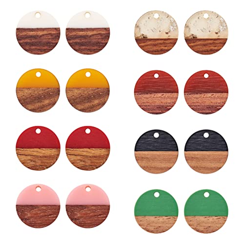 FASHEWELRY Resin Wooden Pendants Vintage Bohemian Resin Wood Statement Oval Teardrop Rectangle Colorful Geometric Blank Pendant Boho Dangle Charms for DIY Necklace Earring Crafts Jewelry Making - color: Flat Round-8 Colors
