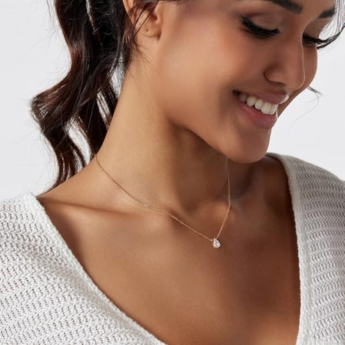 Zeffy Diamond Necklaces for Women, Dainty Gold Necklace 18k Gold Plated Layered Necklaces Simple Gold CZ Diamond Pendant Necklaces for Women Trendy Jewelry Gifts for Girls - color: Gold Teardrop Diamond Necklaces