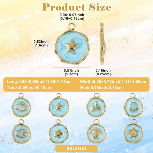 8-64Pcs Silver Goldern Color Heart Pendants Charms 10 Styles Heart Stainless Steel Metal Charms for Jewelry Making Crafting Necklaces Bracelets Earrings Keychains Birthday Gift - color: Flat ROund Sea Animal-8 pcs