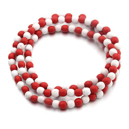 COLORFUL BLING 8MM Natural Wood Bead Necklace Africa Wooden Chain Statement Unisex Chunky Strand Necklaces Hip Hop Jewelry - color: red white