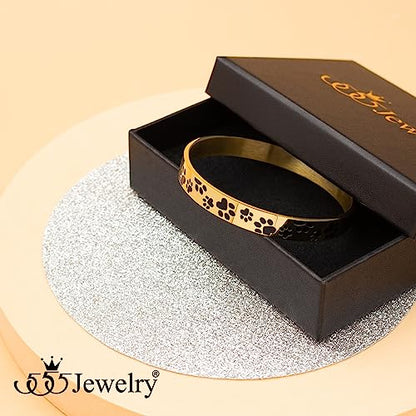 555Jewelry Stainless Steel Solid Slip-On Dog Lover Paw Cuff Bangle for Women & Ladies - color: Gold