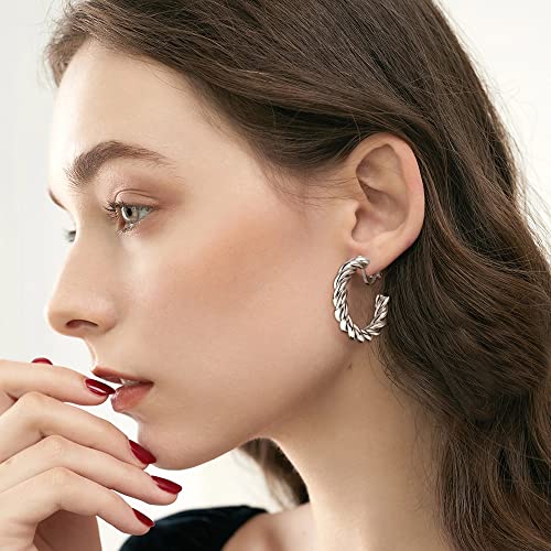 Gold Clip on Earrings for Women 14K Gold Plated Chunky Clip on Hoop Earrings 9 Pairs No Piercing Fake Earrings Set - color: Silver Tone