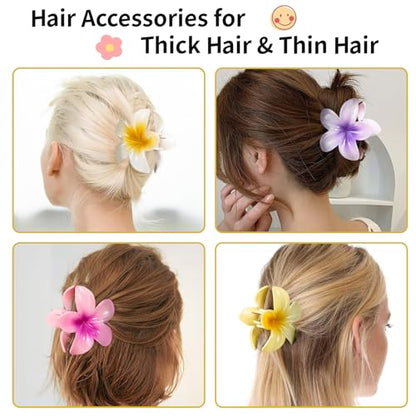HAPTIME 10 Pack Flower Hair Clips, Beach Hair Accessories, Preppy Claw Clips, Plumeria Hair Clip, Hawaiian Claw Clips, Gifts for Women Teen Girls