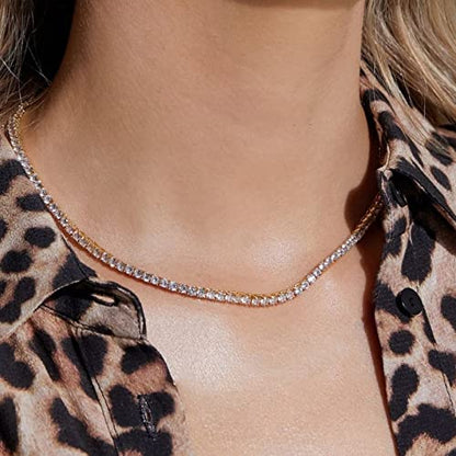 HAXIYA Tennis Necklace Bracelet for Women, Sterling Sliver Jewelry Set, Silver/Gold Chocker Necklace, Crystal Bracelet for Women, Wedding Jewelry for Bride, Sparkly Party Prom Hypoallergenic - color: Classic Set of 3 - Gold