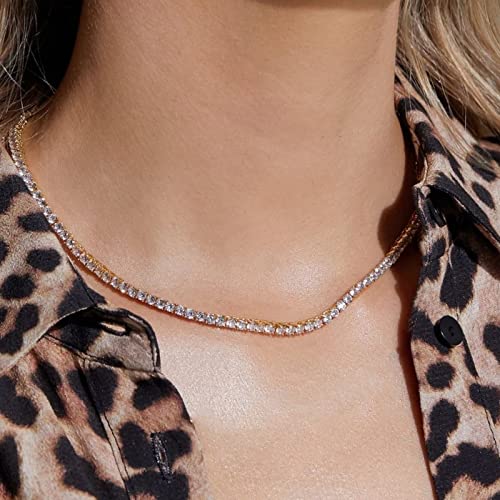 HAXIYA Tennis Necklace Bracelet for Women, Sterling Sliver Jewelry Set, Silver/Gold Chocker Necklace, Crystal Bracelet for Women, Wedding Jewelry for Bride, Sparkly Party Prom Hypoallergenic - color: Hoop Set of 3 - Gold