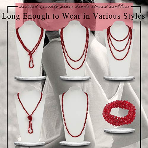 Firstmeet Fashion Beads Rope Knot Long Beaded Necklace Versatile 60" Strand Costume Jewelry for Women - color: Wine