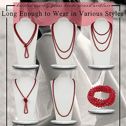 Firstmeet Fashion Beads Rope Knot Long Beaded Necklace Versatile 60" Strand Costume Jewelry for Women - color: Wine