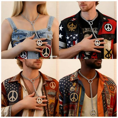 Slip Chain Choker for Women Handmade Black Stainless Steel Cuban Chain Chunky Moon Bat Raven Skull Pendant Gothic Punk Rock Collar Adjustable Lariat Y Necklace for Men - style: peace sign hippie