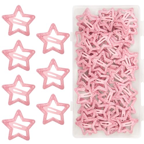 70 Pcs Metal Glitter Snap Hair Clips for Women,Small Snap Barrettes for Women Girls Thick Fine Hair (Pink) - color: Pink
