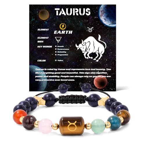 Zodiac Bracelets for Women 12 Constellations Healing Crystal Stone Beads Bracelet Birthday Zodiac Gifts Horoscope Spiritual Bracelet - color: Taurus-2