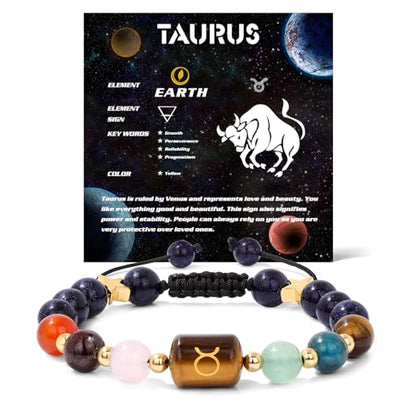 Zodiac Bracelets for Women 12 Constellations Healing Crystal Stone Beads Bracelet Birthday Zodiac Gifts Horoscope Spiritual Bracelet - color: Taurus-2