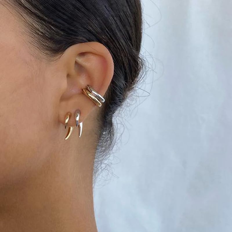 Ear Cuffs Non Piercing Aretes De Mujer Gold Chunky Earrings for Women Clip On Earrings Non Tarnish Gold Earrings Gifts Trendy Stuffers - color: 4PCS Silver Gold Huggie Ear Cuff