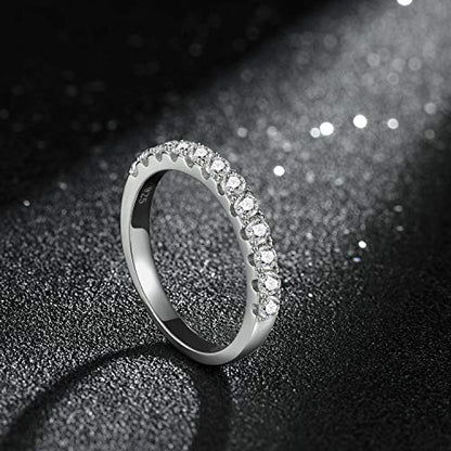 EAMTI CZ Wedding Band for Women 925 Sterling Silver Half Eternity Stackable Ring Size 3-13 - color: Sterling Silver-3mm