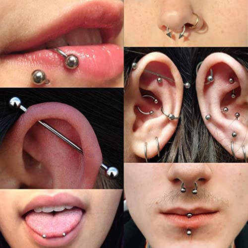 BodyJ4You 120PC Body Piercing Jewelry Kit - CBR BCR Rings Barbells Studs Screws Curved Bars - Belly Button Cartilage Tragus Nose Septum Tongue - 14G 16G 18G 20G Stainless Steel Random Bulk Set - color: 120PC Basic Jewelry