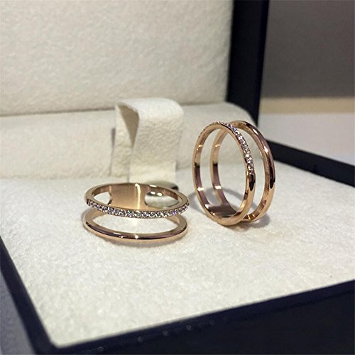 Women's Stainless Steel Cubic Zirconia Ring Knuckle Midi Stacking Double Lines Eternity Bands - color: Gold