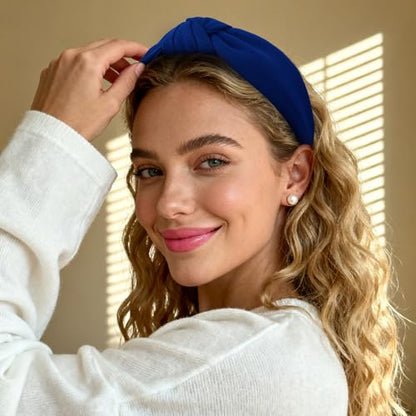 YISSION Royal Blue Knotted Headband Wide Headbands for Women Non Slip Head Band Fashion Top Knot Hairband Hair Accessories for Women Girls - color: Royal Blue