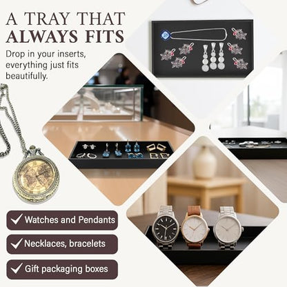 RJ Displays Stackable Jewelry Tray Set, Stackable Plastic Jewelry Organizer Tray, Jewelrys Drawer, Drawers Inserts, Earring Organizer for Women Perfect Trays 14.75x8.25x1 in (Black, 6 Pack) - color: Black