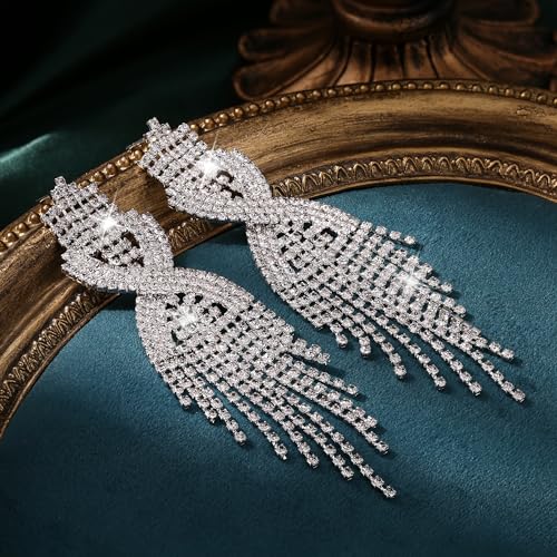 Rhinestone Bridal Jewelry Set for Women Earrings Bracelet Ring | Sparkling Rhinestone, Stretch Bracelet Ring, Dangle Tassel Earrings Set, Costume Jewelry, Rhinestone Jewelry Set for Women - style: Set 01