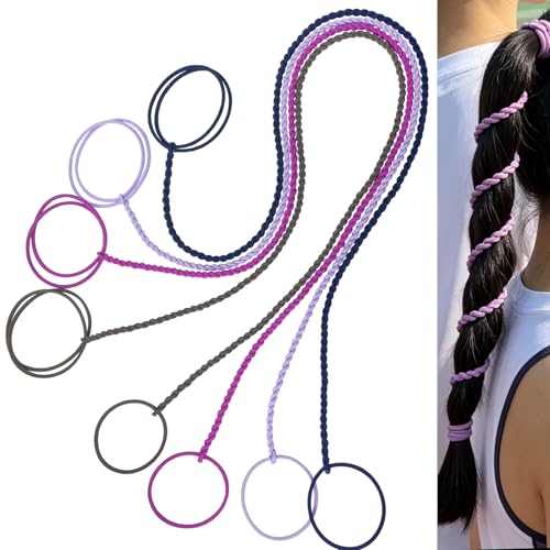 Hair Ties for Women, 25" 4 Packs Soft Nylon Elastic Ponytail Holders for Thick,Curly,Fine Hair Spiral Pony Tail Wrap Around Tie Long Accessories for Sport,Swim,GYM (Hot Pink/Purple/Navy Blue/Brown) - color: Hot Pink/Purple/Navy Blue/Brown-25"