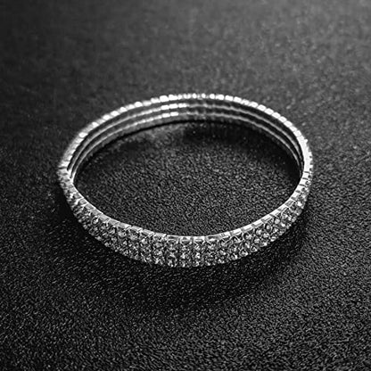 Fesciory Heart Rhinestone Ankle Bracelets for Women, Adjustable Silver Plated Shiny Tennis Anklets, Twinkle Cubic Zircon Imitation Diamond Anklet Foot Chain Jewelry Gifts - color: Three Row Rhinestone