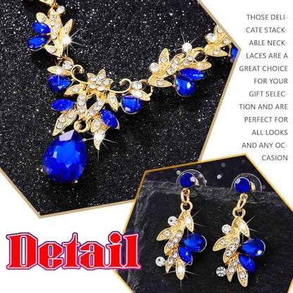 Sixexey Bridal Wedding Jewelry Set Crystal Neck Jewelry Rhinestone Wedding Prom Jewelry Accessories for Women - color: Blue Crystal