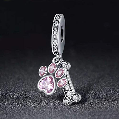 Dog Paw Charm for Charms Bracelet Pink Crystals Paved Dangle Charms Birthday Jewelry Gifts for women - style: dog charm